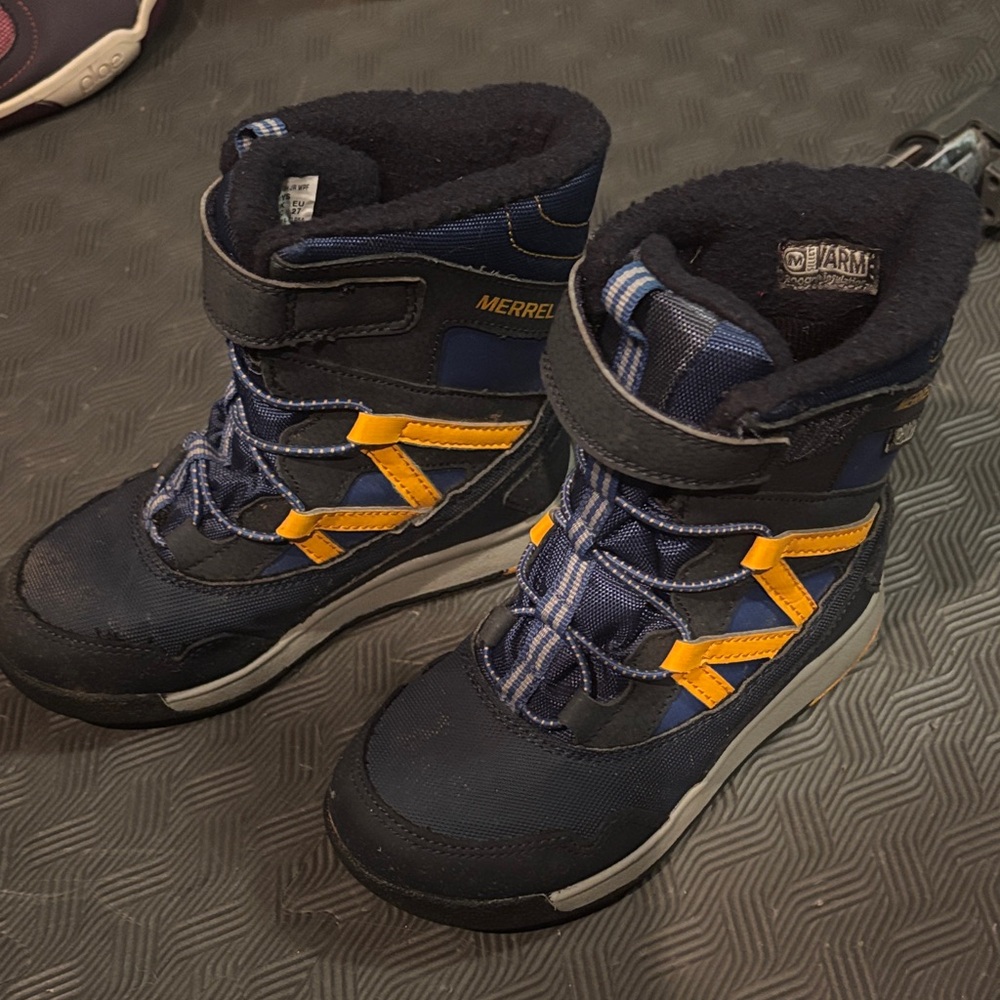 Merrell Kids Navy Blue and Yellow Waterproof Snow Boots
